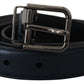 Dolce & Gabbana Blue Leather Silver Metal Buckle Vintage Belt