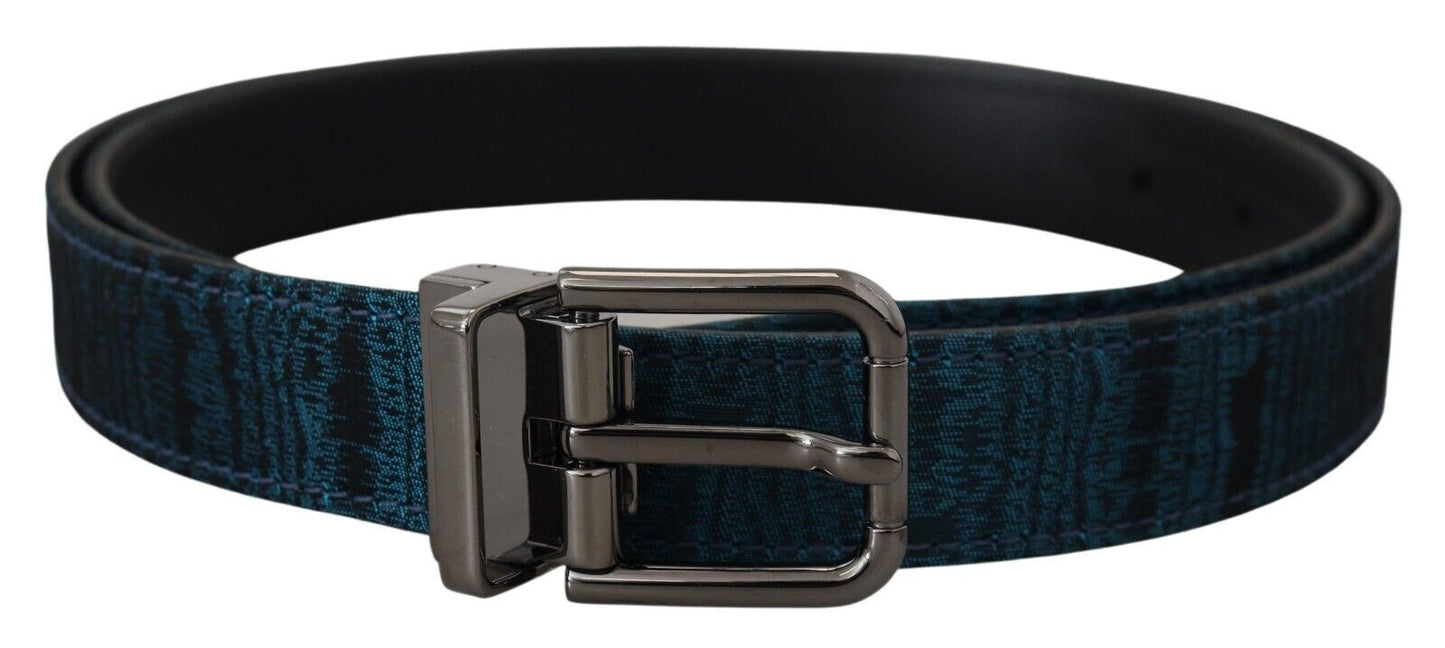 Dolce & Gabbana Blue Jacquard Moire Silver Metal Buckle Men