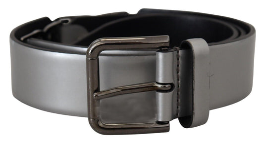 Dolce & Gabbana Metallic Silver Leather DG Logo Metal Buckle Belt