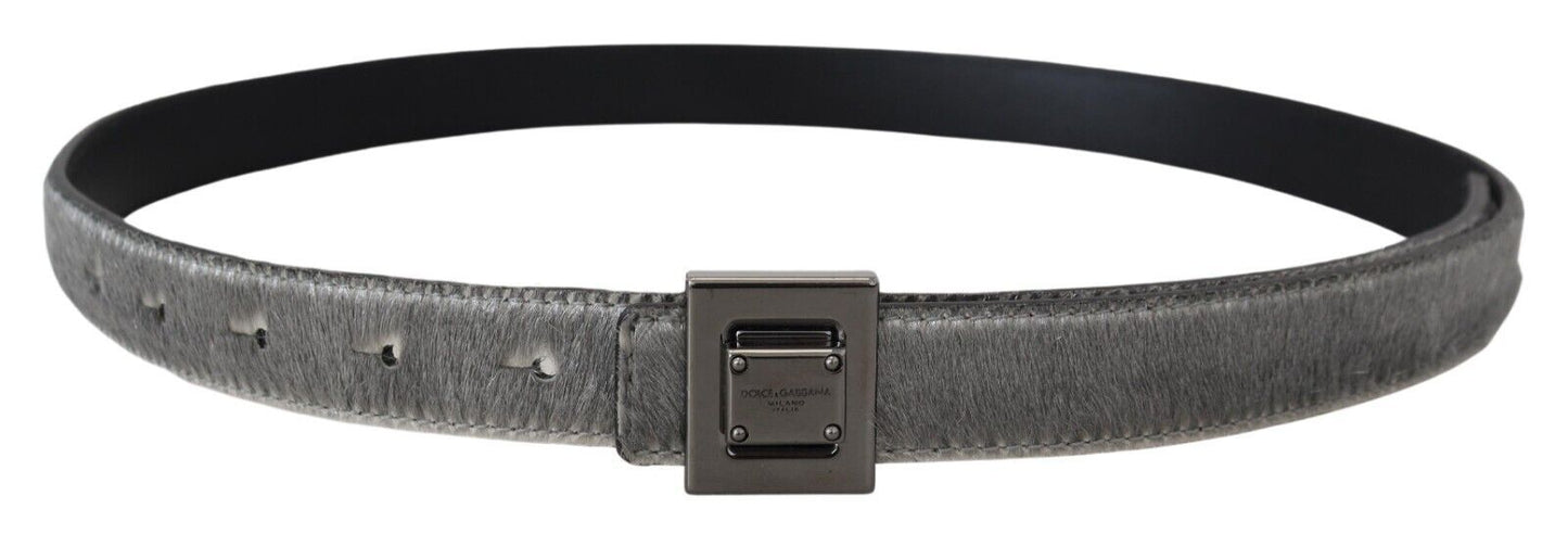 Dolce & Gabbana Silver Leather Tone Square Metal Buckle