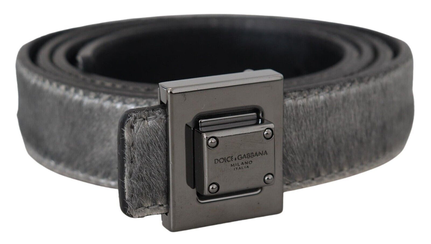 Dolce & Gabbana Silver Leather Tone Square Metal Buckle