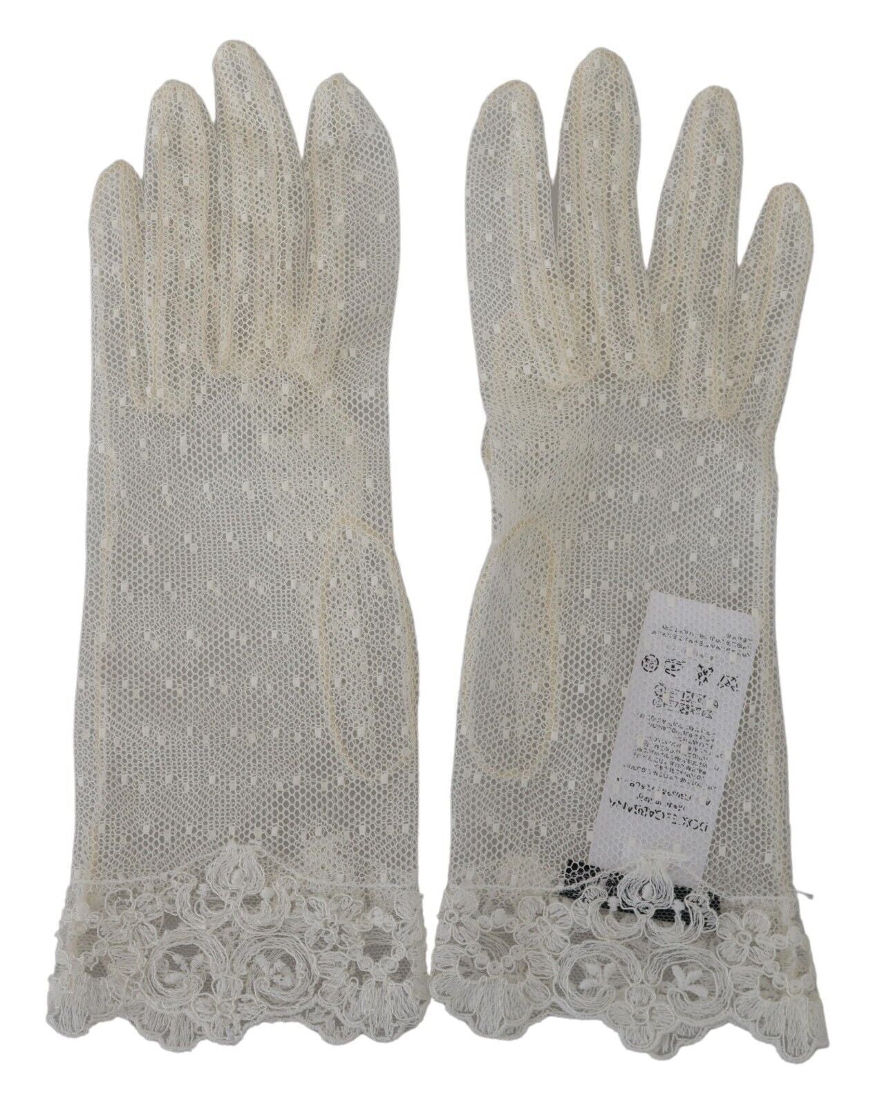 Dolce & Gabbana White Lace Wrist Length Mitten Cotton Gloves