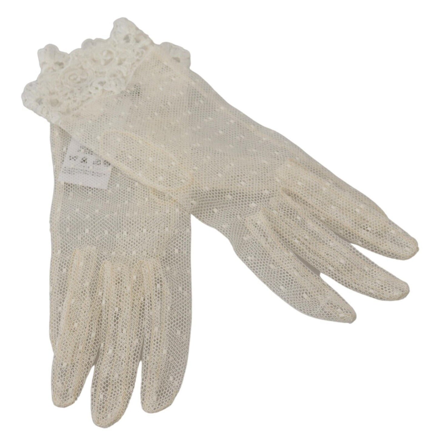 Dolce & Gabbana White Lace Wrist Length Mitten Cotton Gloves