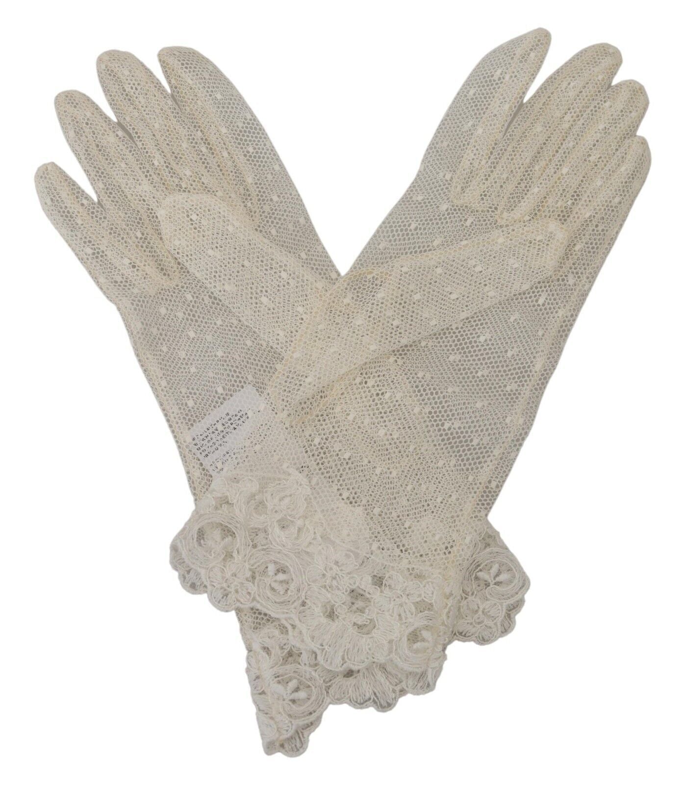 Dolce & Gabbana White Lace Wrist Length Mitten Cotton Gloves