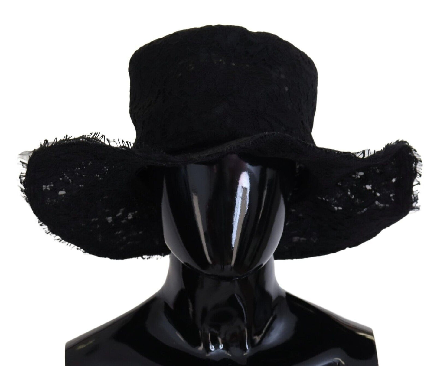 Dolce & Gabbana Black Floral Lace Wide Brim Top Hat