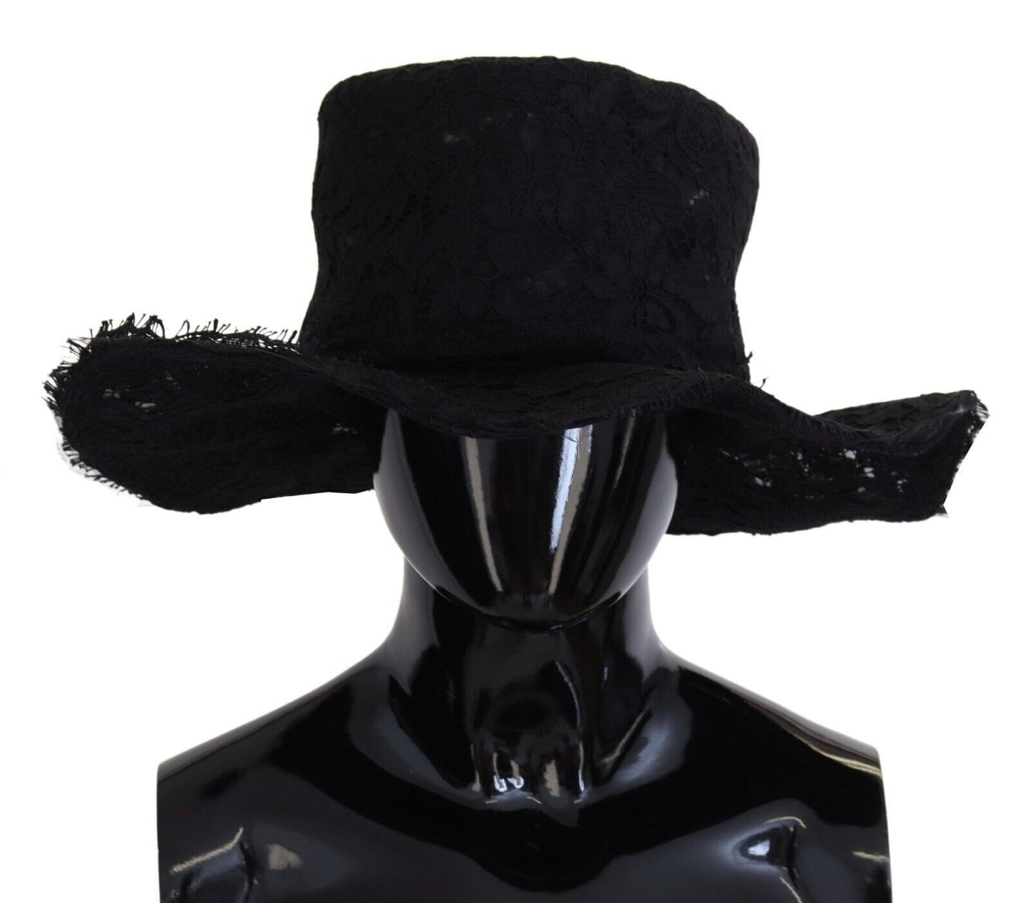 Dolce & Gabbana Black Floral Lace Wide Brim Top Hat