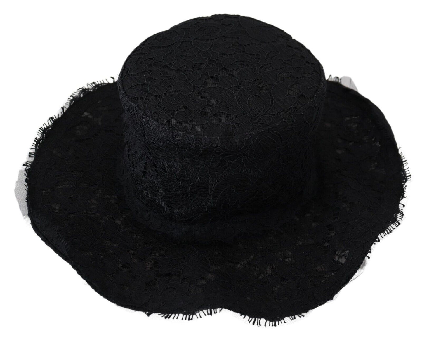 Dolce & Gabbana Black Floral Lace Wide Brim Top Hat