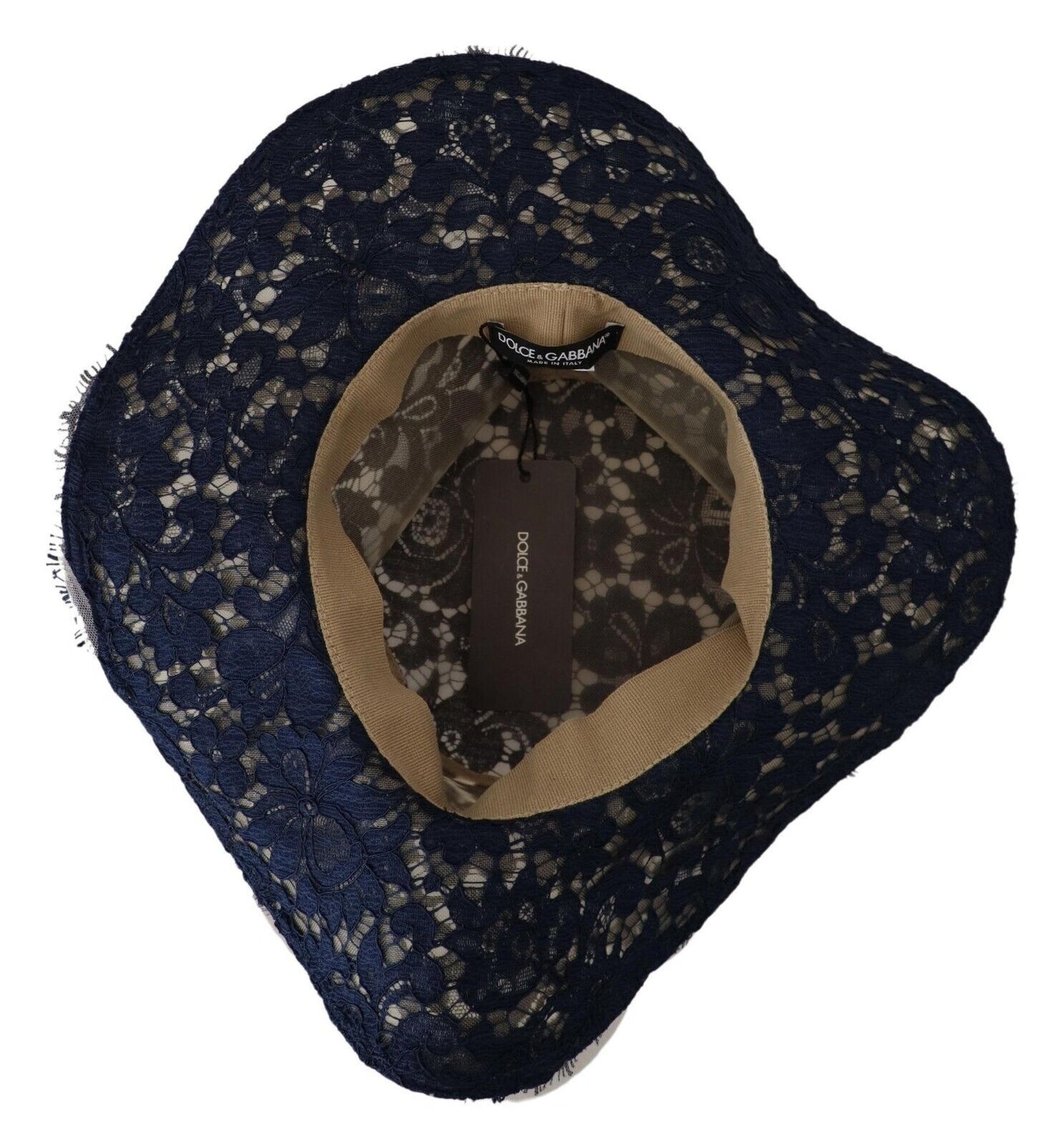 Dolce & Gabbana Blue Floral Lace Wide Brim Floppy Hat