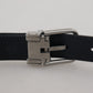 Dolce & Gabbana Blue Calf Leather Silver Tone Metal Buckle Belt