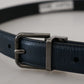 Dolce & Gabbana Blue Leather Silver Metal Buckle Vintage Belt