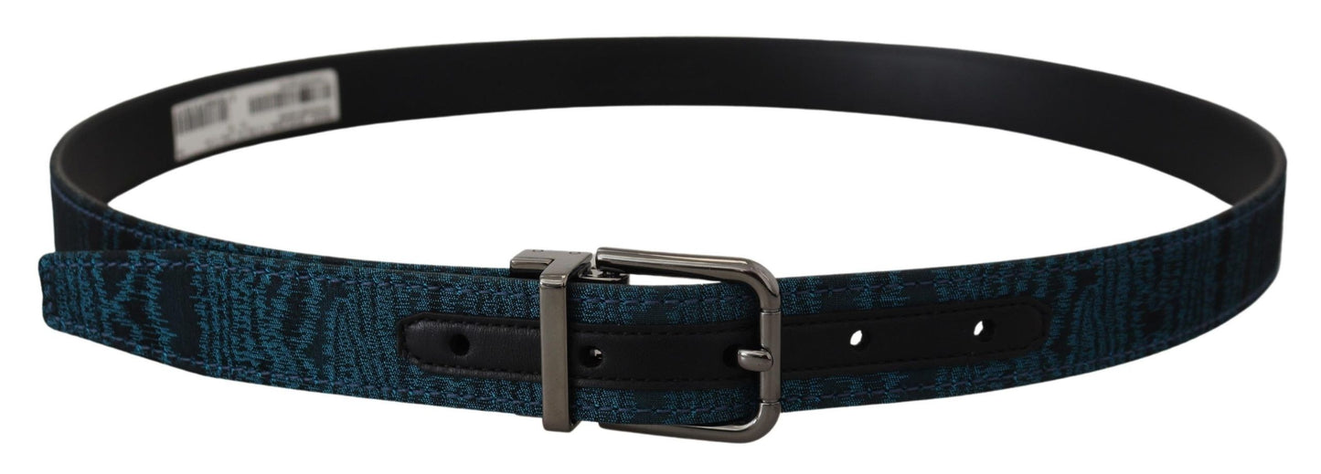 Dolce & Gabbana Blue Jacquard Moire Silver Metal Buckle Men