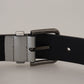 Dolce & Gabbana Metallic Silver Leather DG Logo Metal Buckle Belt