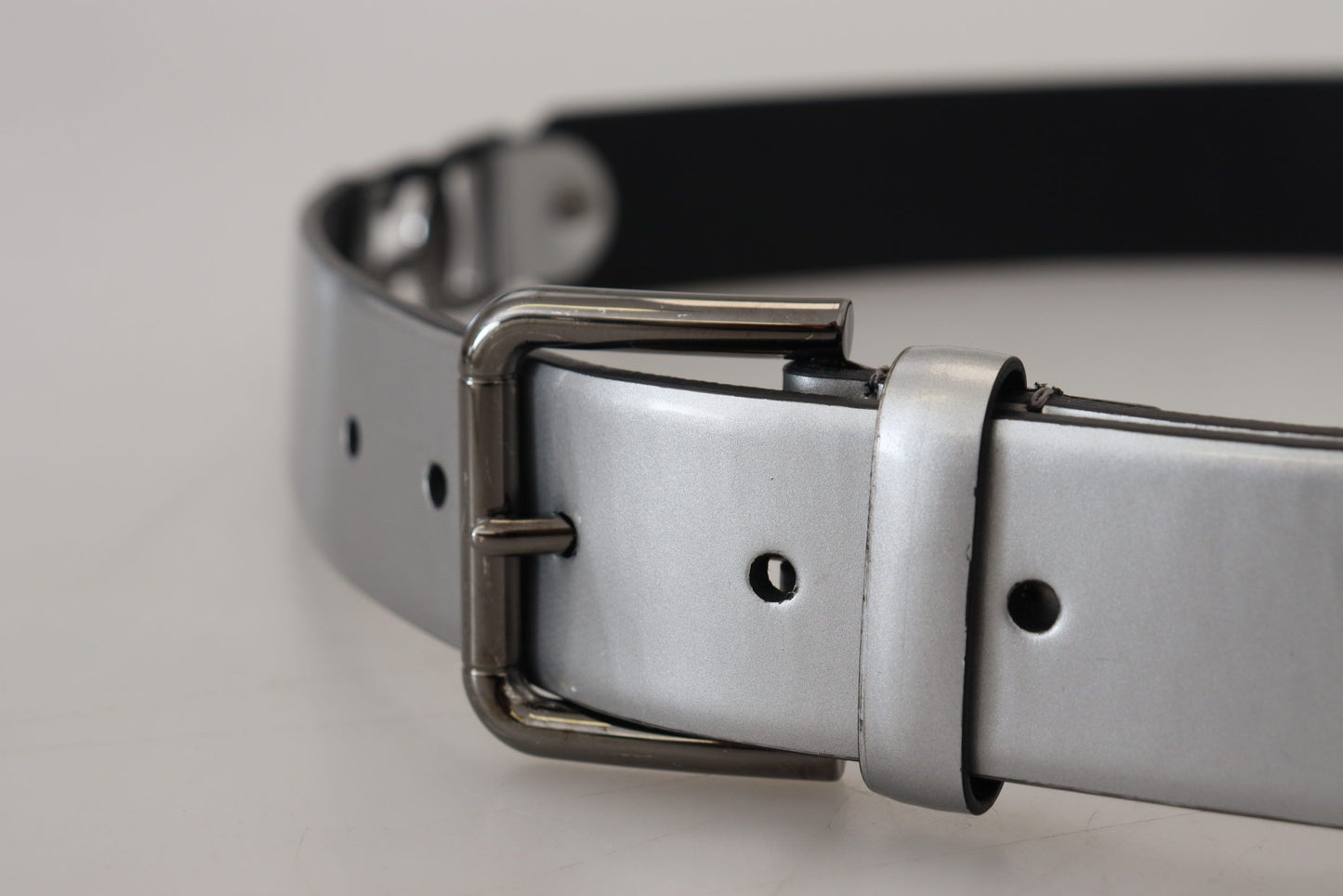 Dolce & Gabbana Metallic Silver Leather DG Logo Metal Buckle Belt