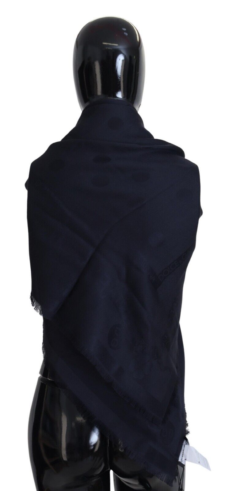 Dolce & Gabbana Dark Blue Fringes Shawl Silk Wool Scarf