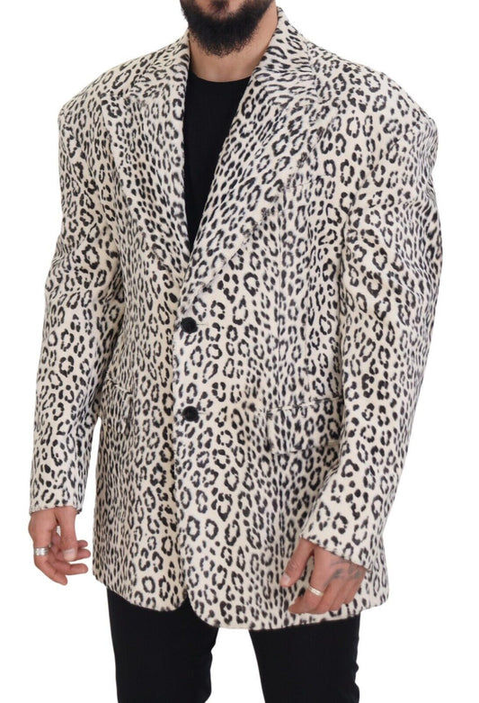 Dolce & Gabbana White Leopard Single Breasted Coat Blazer