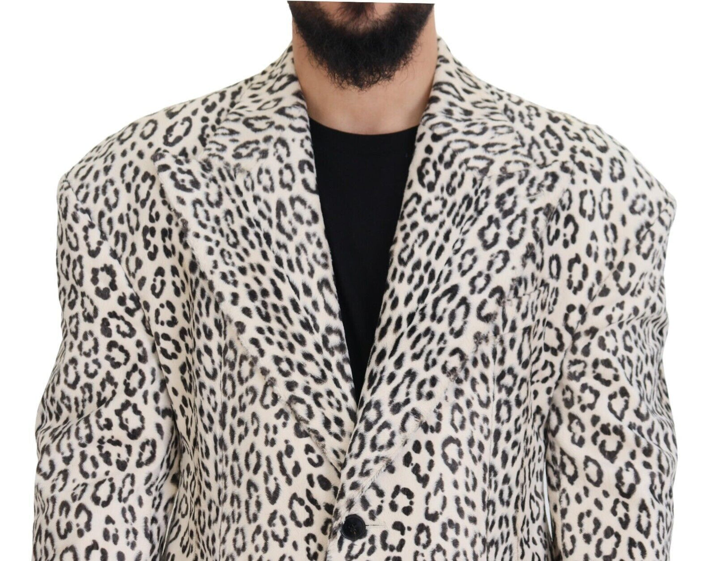 Dolce & Gabbana White Leopard Single Breasted Coat Blazer