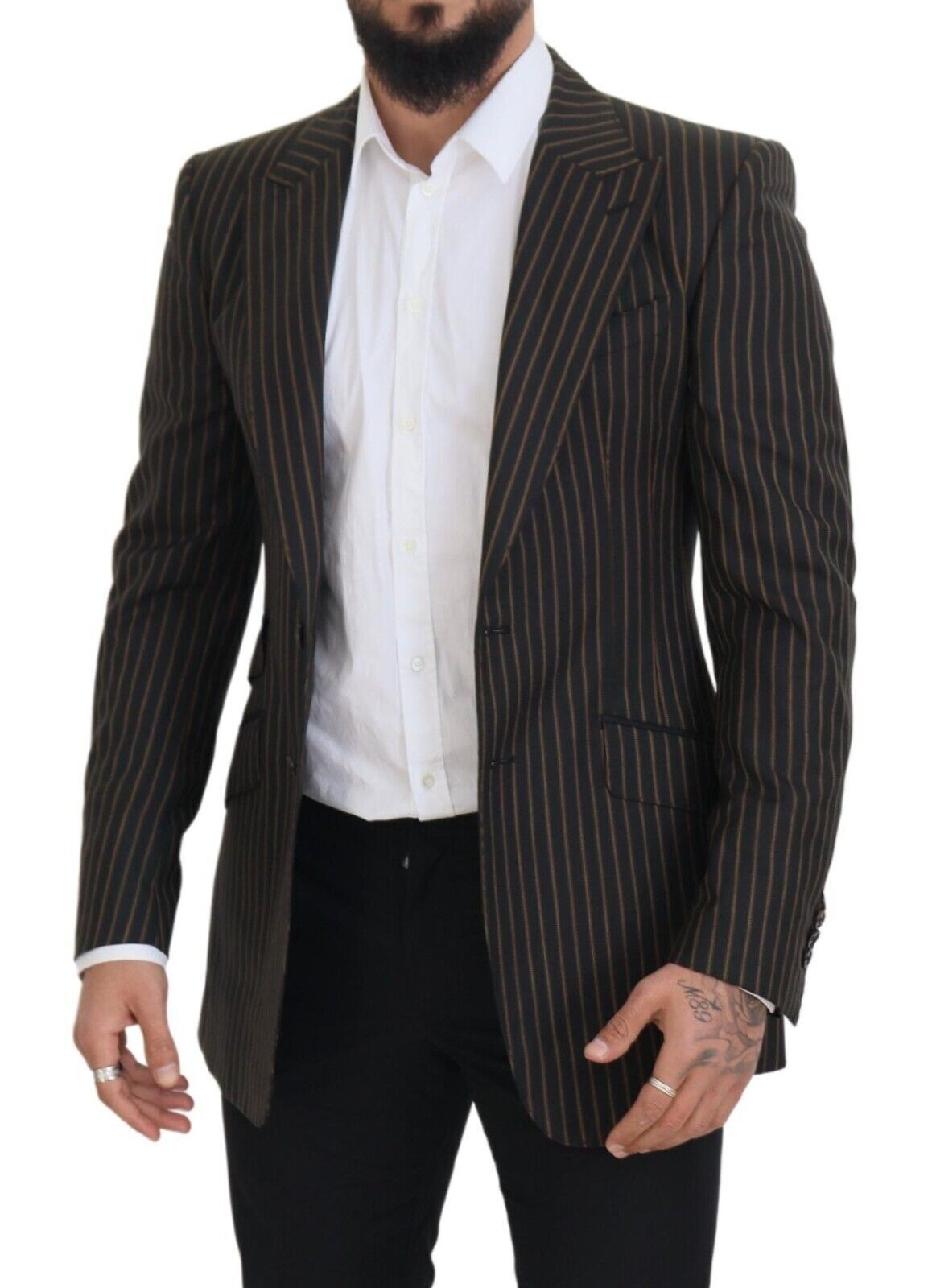 Dolce & Gabbana Black Brown Stripes Single Breasted Blazer