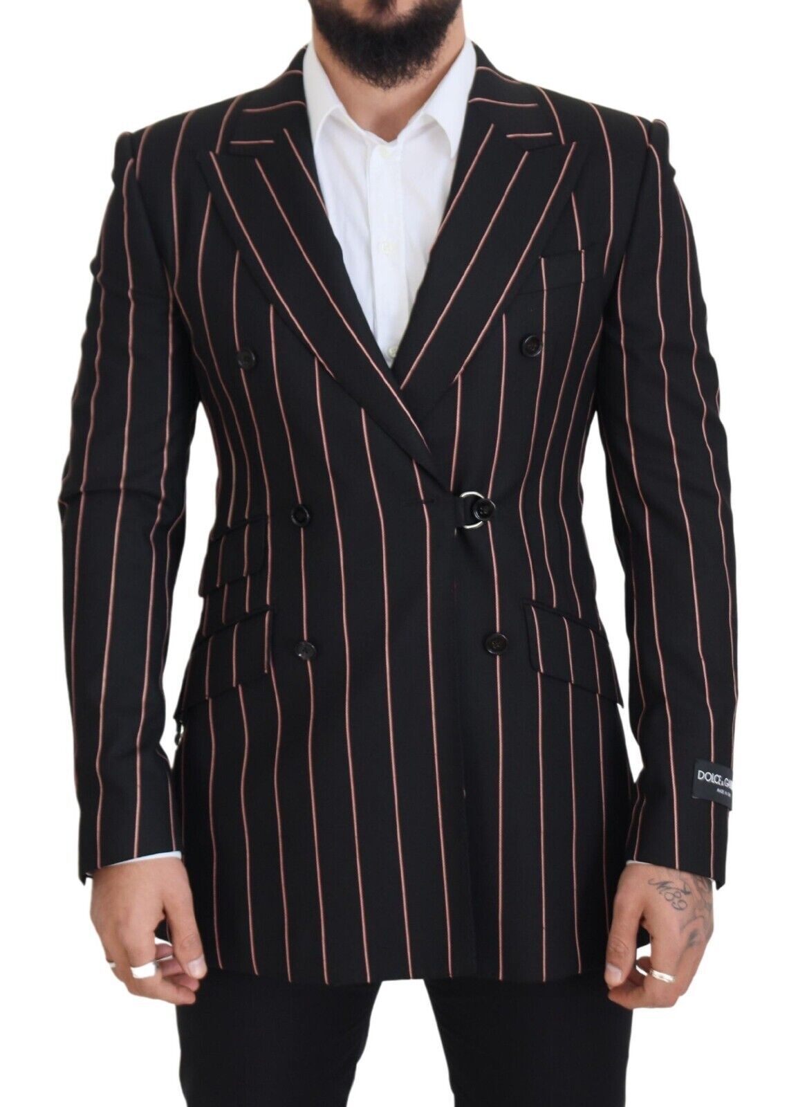 Dolce & Gabbana Black Stripes Viscose Double Breasted Blazer