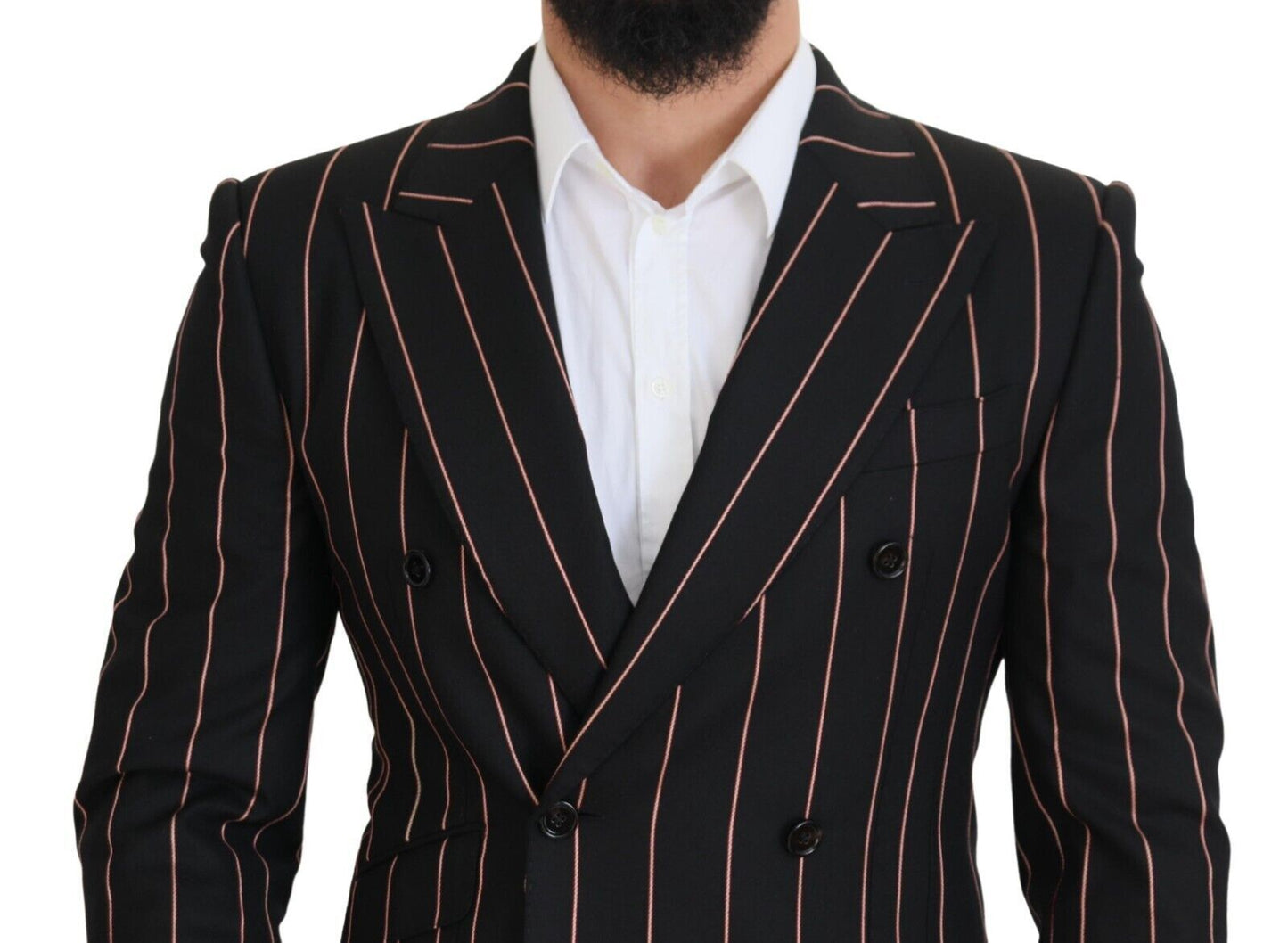 Dolce & Gabbana Black Stripes Viscose Double Breasted Blazer