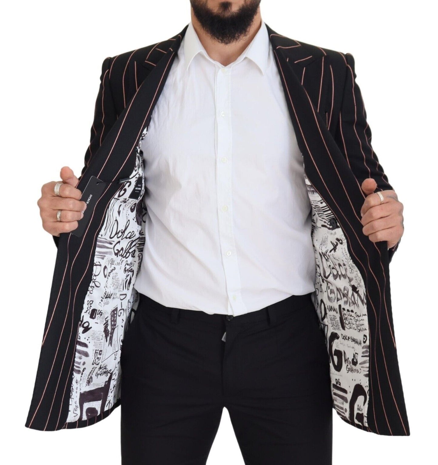 Dolce & Gabbana Black Stripes Viscose Double Breasted Blazer