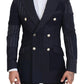 Dolce & Gabbana Blue Wool Patchwork Double Breasted Blazer