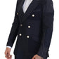 Dolce & Gabbana Blue Wool Patchwork Double Breasted Blazer