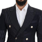 Dolce & Gabbana Blue Wool Patchwork Double Breasted Blazer