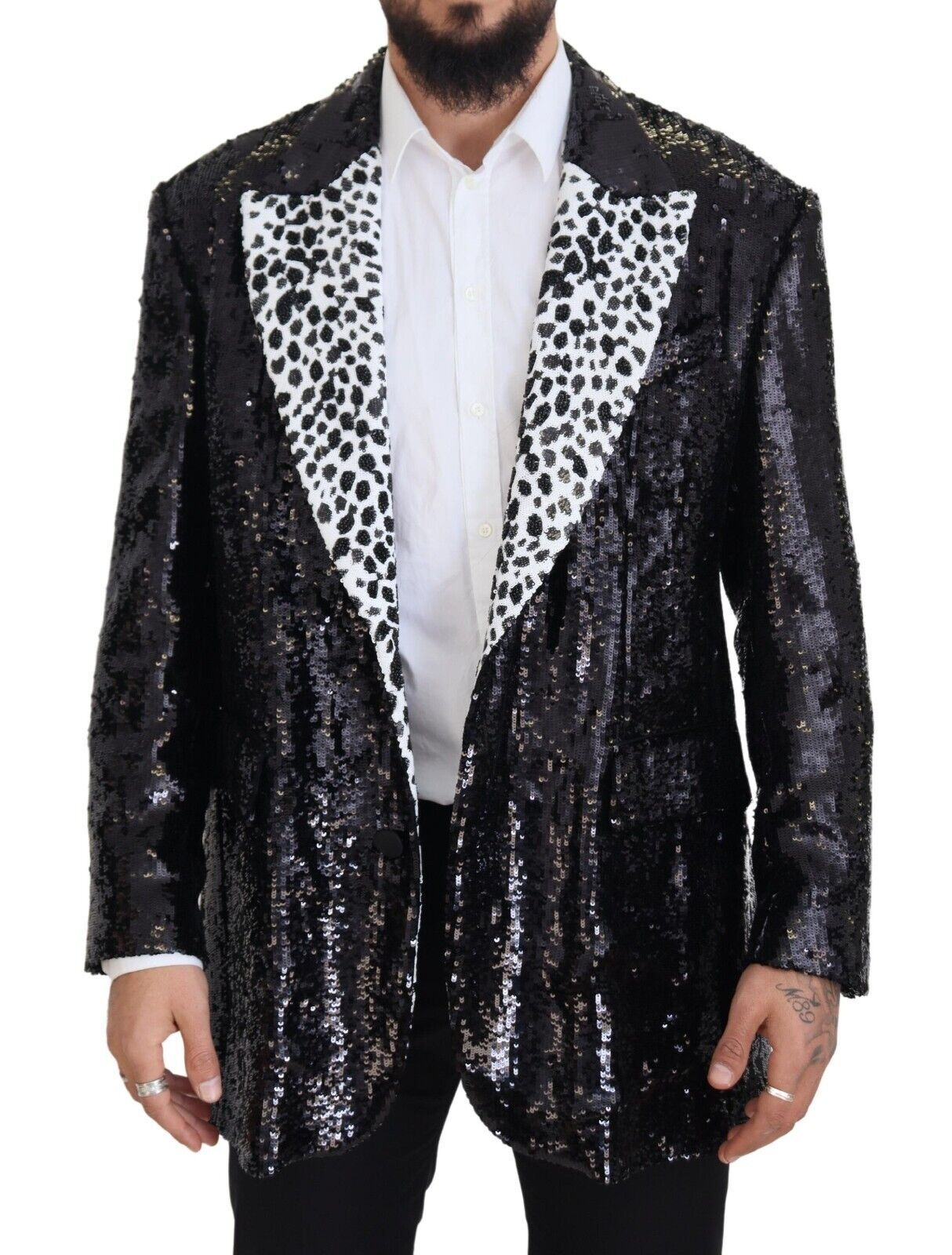 Dolce & Gabbana Black Sequined Animal Pattern Blazer