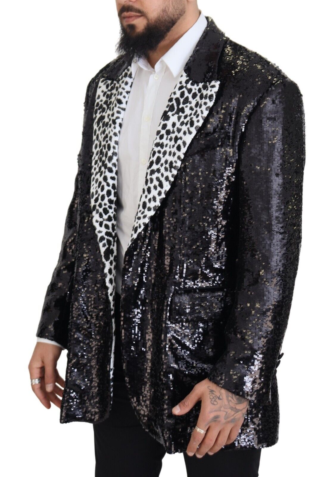 Dolce & Gabbana Black Sequined Animal Pattern Blazer