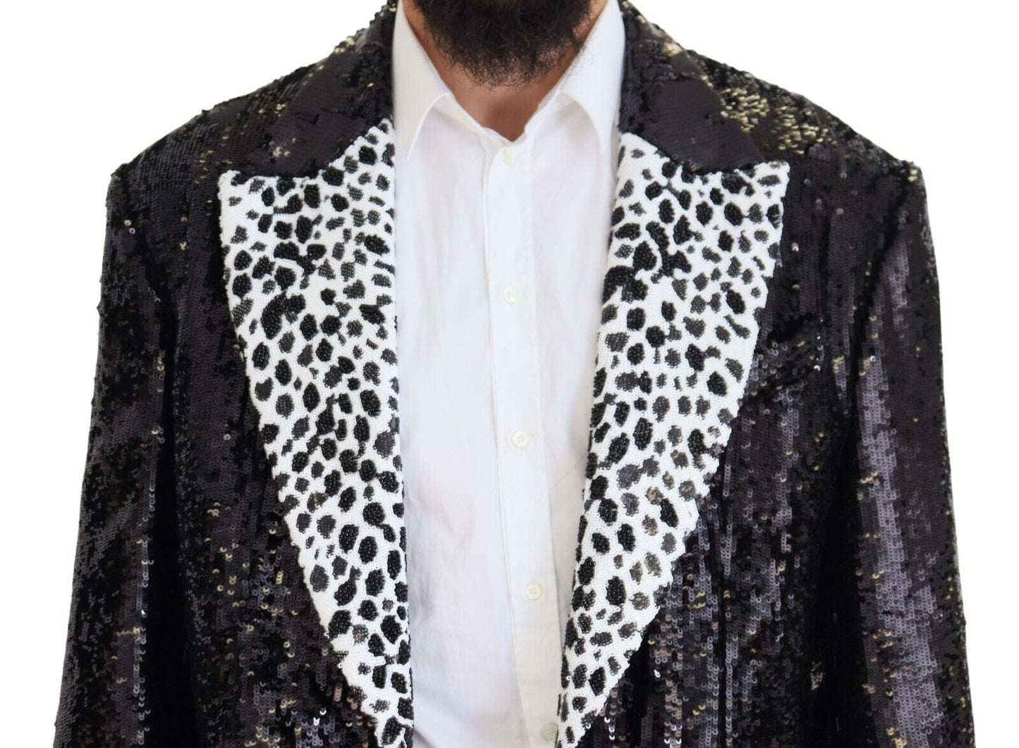 Dolce & Gabbana Black Sequined Animal Pattern Blazer