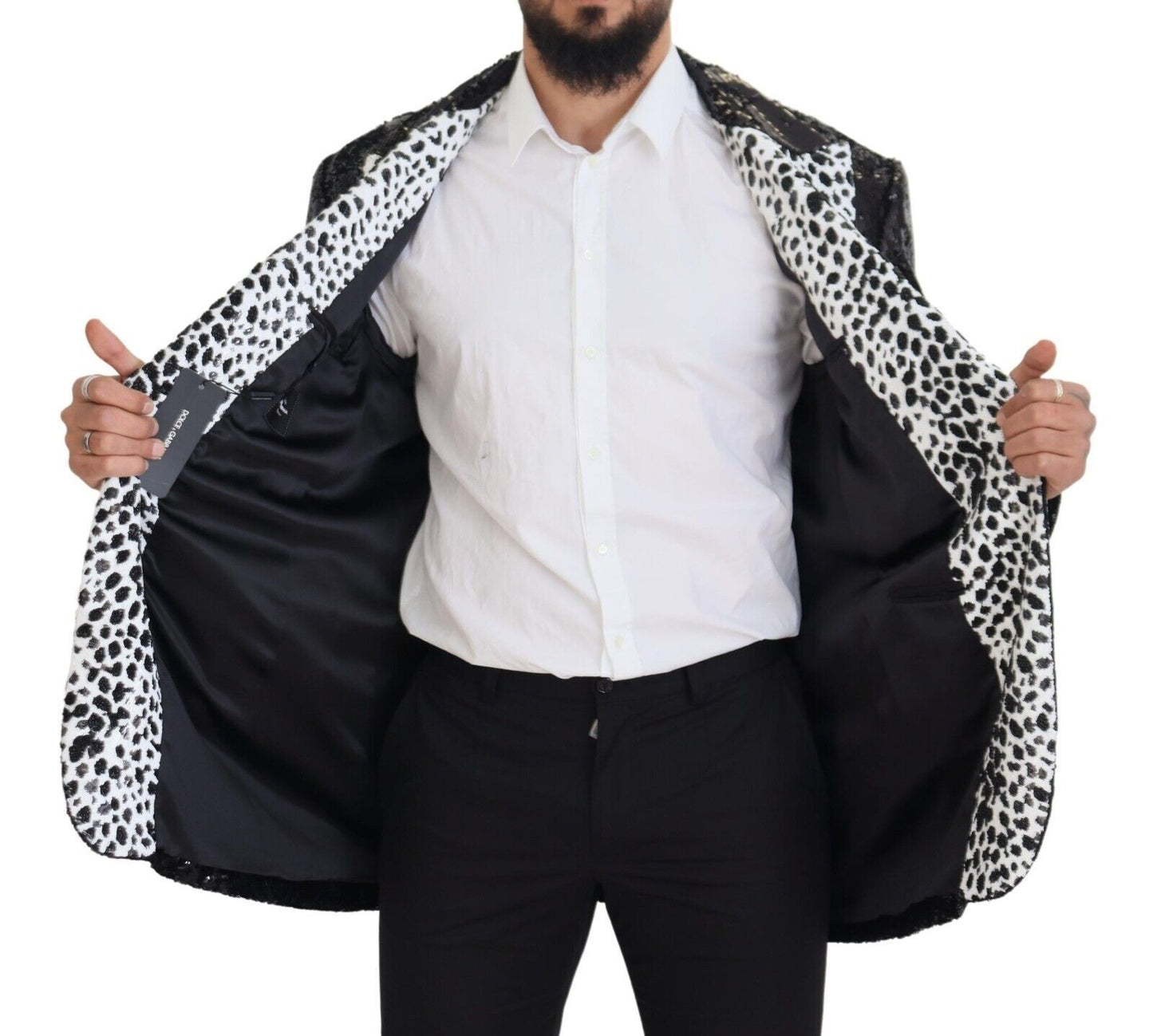 Dolce & Gabbana Black Sequined Animal Pattern Blazer