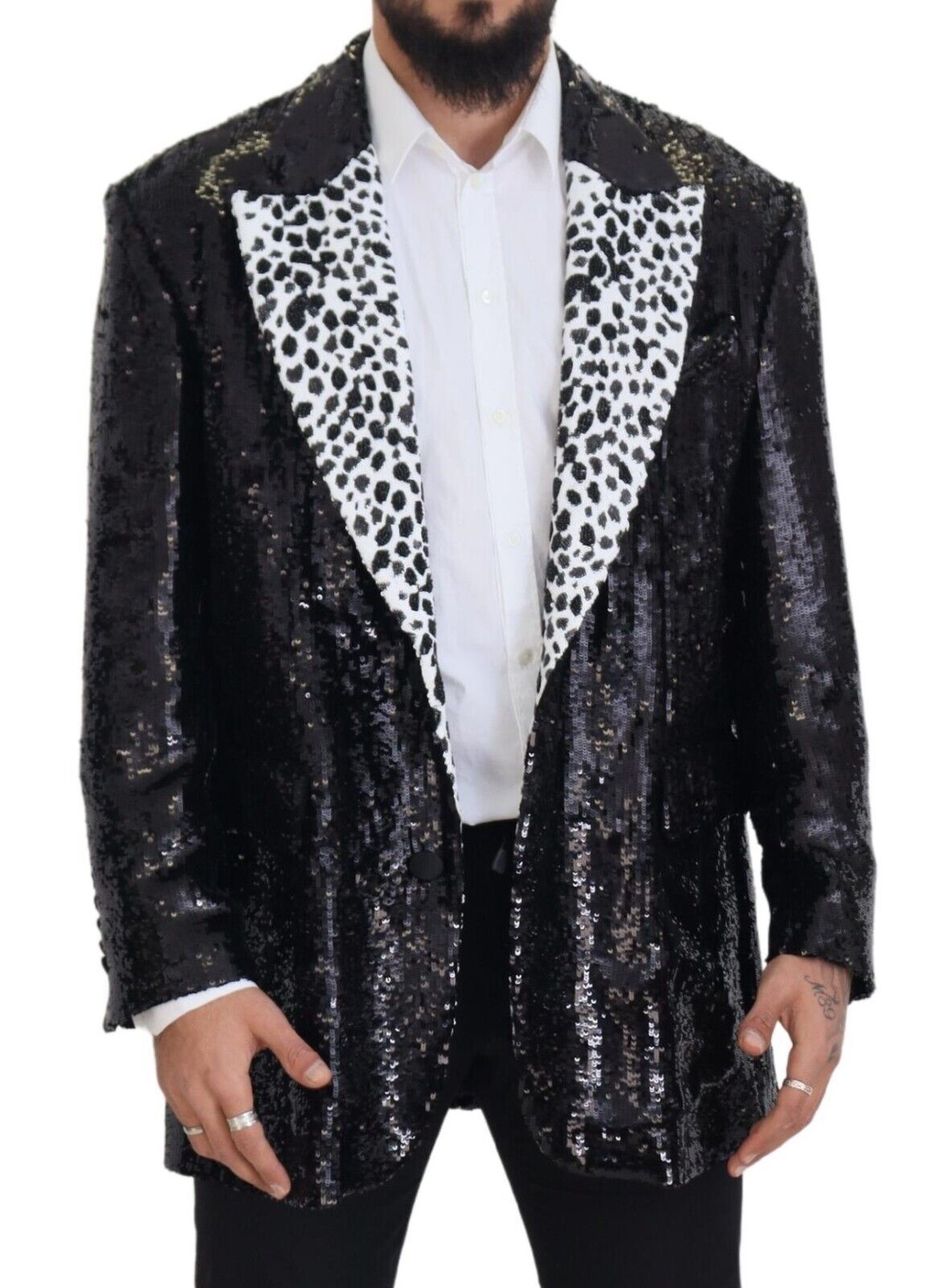 Dolce & Gabbana Black Sequined Animal Pattern Blazer