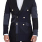 Dolce & Gabbana Blue Wool Patchwork Double Breasted Blazer