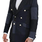 Dolce & Gabbana Blue Wool Patchwork Double Breasted Blazer