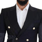 Dolce & Gabbana Blue Wool Patchwork Double Breasted Blazer