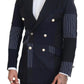 Dolce & Gabbana Blue Wool Patchwork Double Breasted Blazer