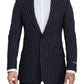 Dolce & Gabbana Dark Blue Stripe Wool Single Breasted Blazer