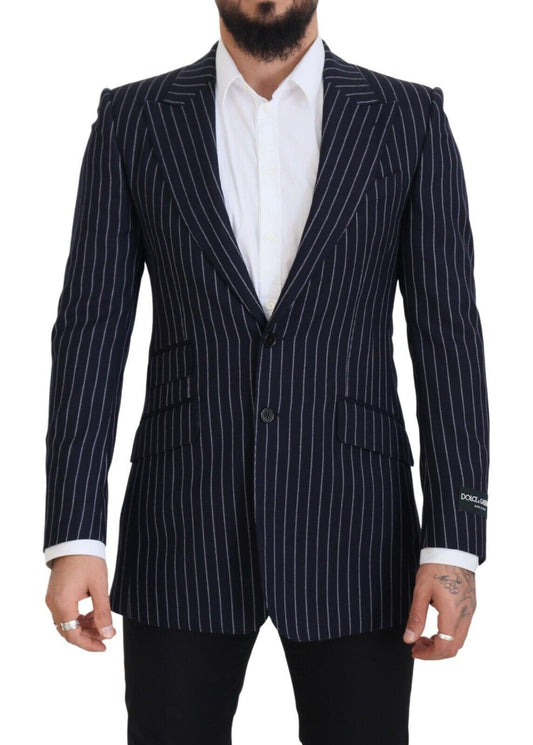 Dolce & Gabbana Dark Blue Stripe Wool Single Breasted Blazer