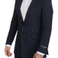 Dolce & Gabbana Dark Blue Stripe Wool Single Breasted Blazer