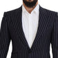 Dolce & Gabbana Dark Blue Stripe Wool Single Breasted Blazer