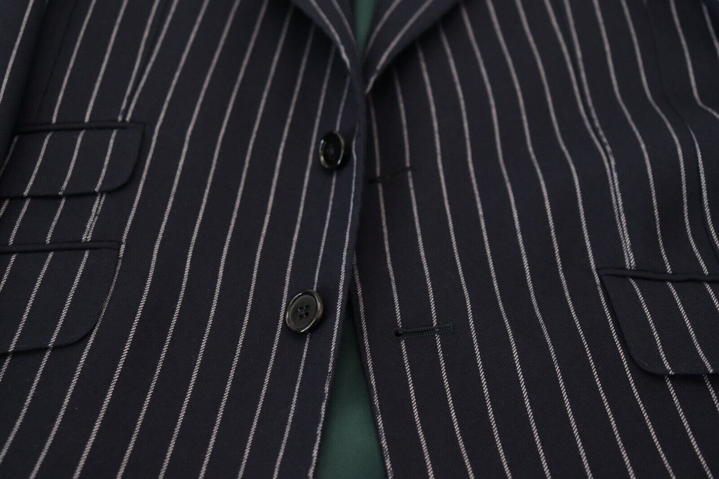 Dolce & Gabbana Dark Blue Stripe Wool Single Breasted Blazer