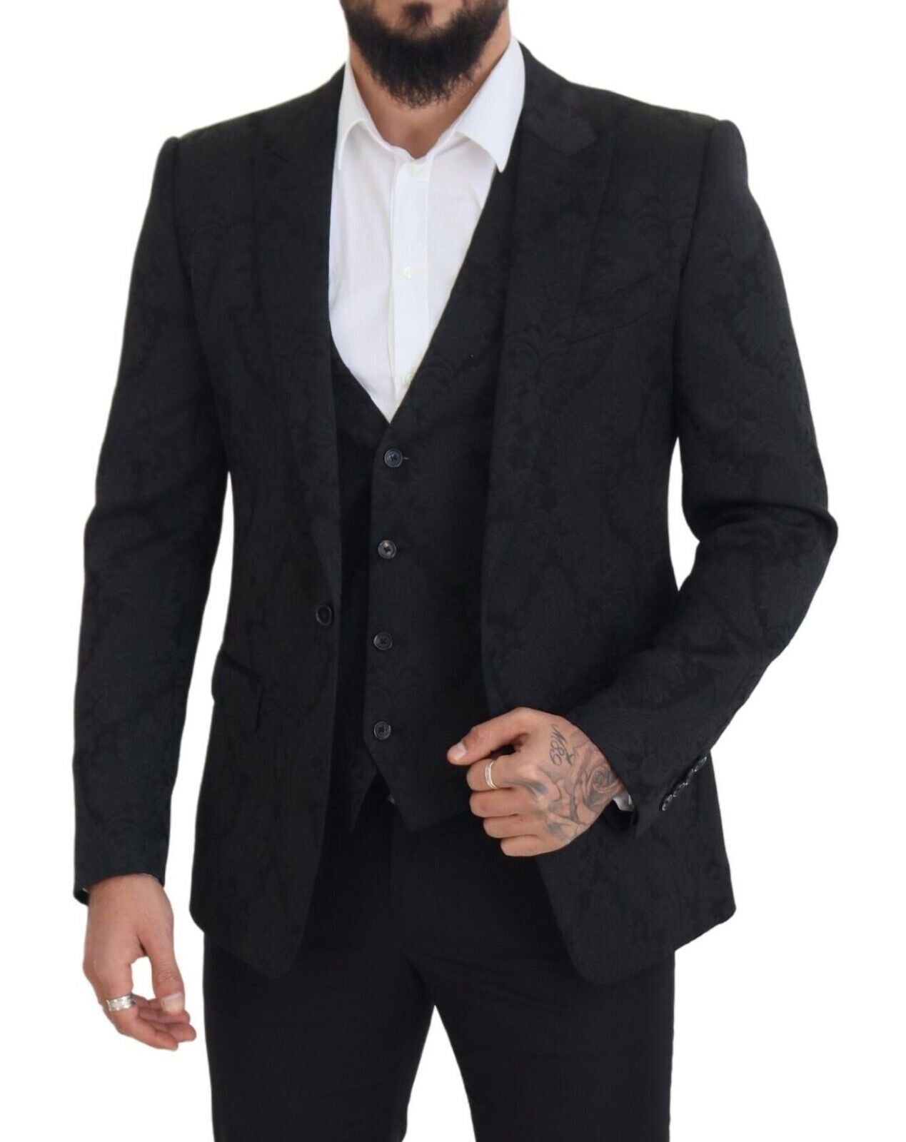 Dolce & Gabbana Black Floral Brocade 2 Piece MARTINI Suit