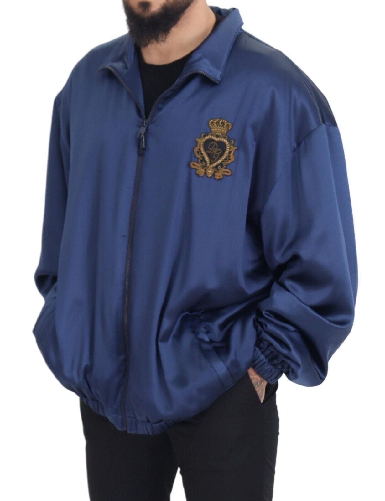 Dolce & Gabbana Blue Heraldic Patch Full Zip KHALED Jacket