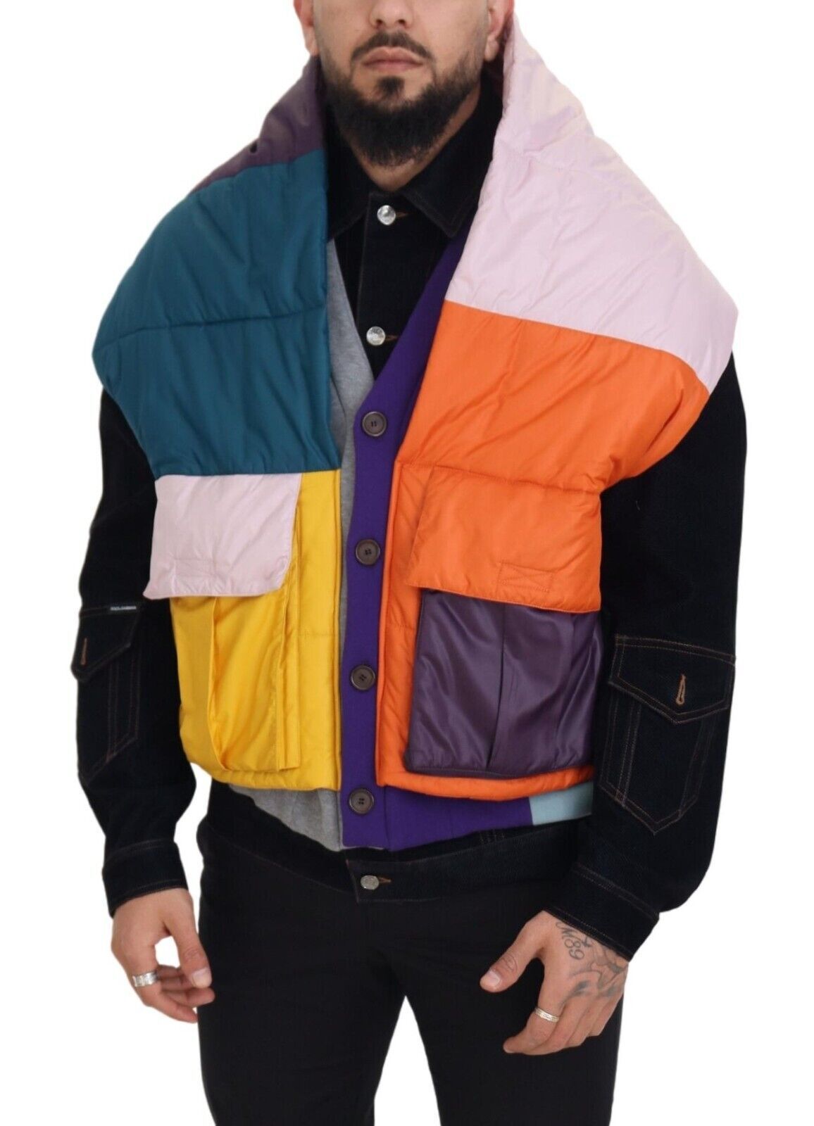 Dolce & Gabbana Multicolor Patchwork Denim Button Down Jacket