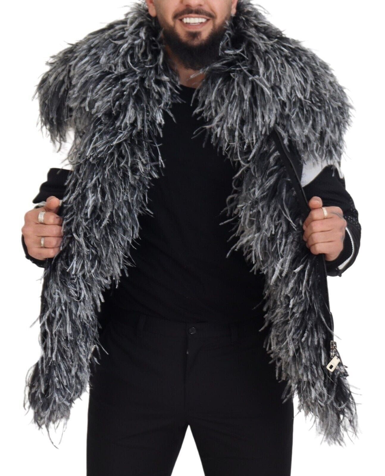 Dolce & Gabbana Black White Fur Shearling Full Zip Jacket