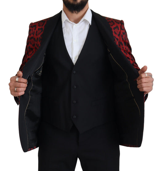 Dolce & Gabbana Red SICILIA Leopard Formal 3 Piece Set Suit