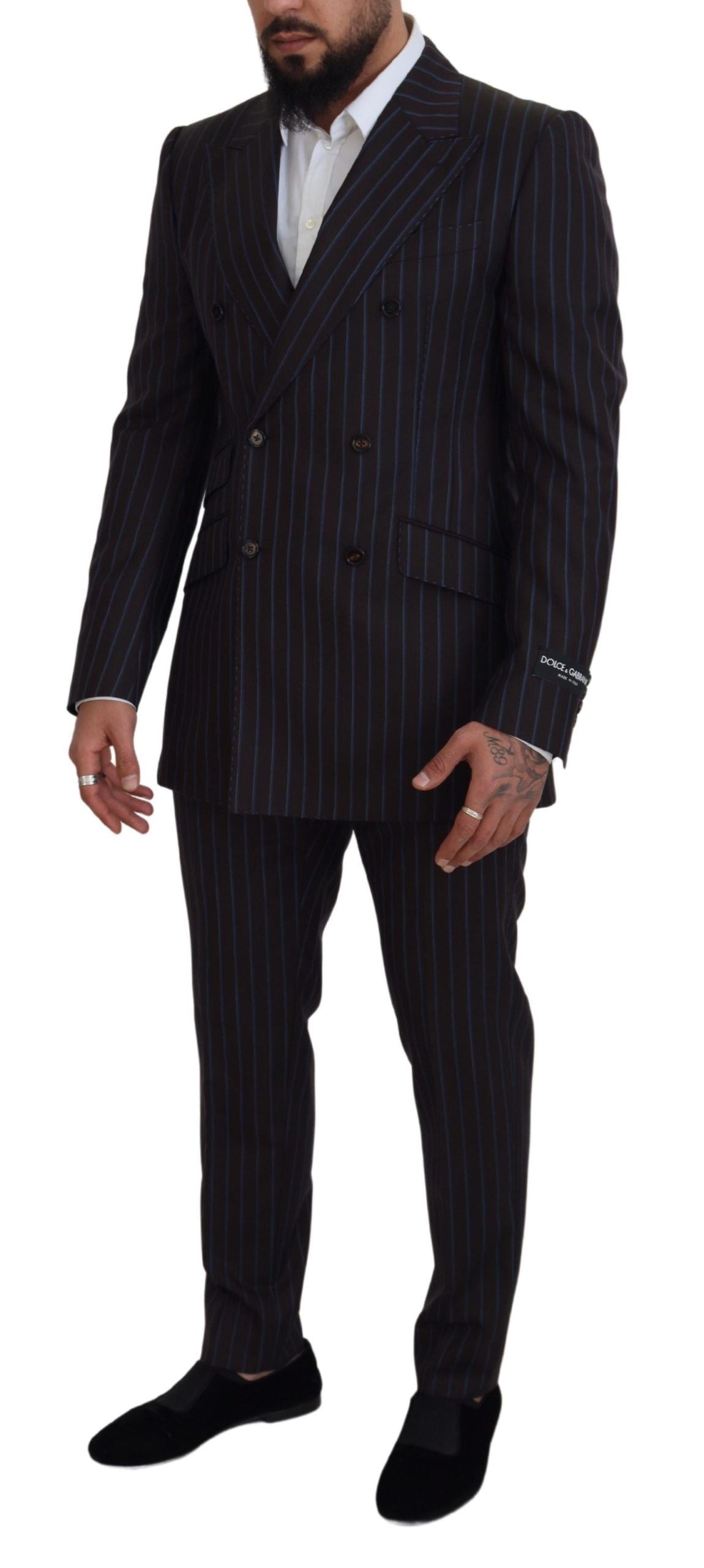 Dolce & Gabbana Black Striped Wool Formal 2 Piece Suit