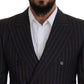 Dolce & Gabbana Black Striped Wool Formal 2 Piece Suit