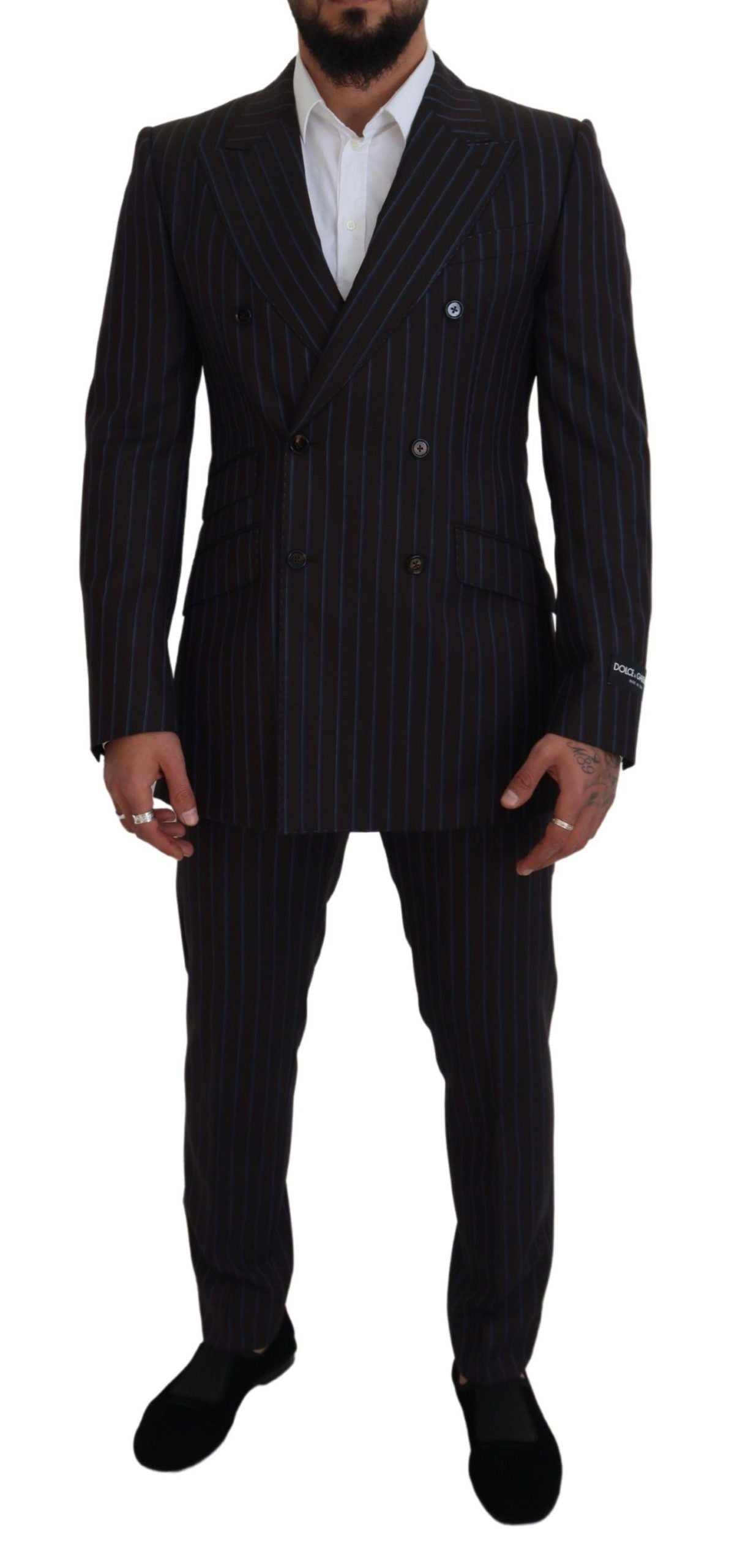 Dolce & Gabbana Black Striped Wool Formal 2 Piece Suit