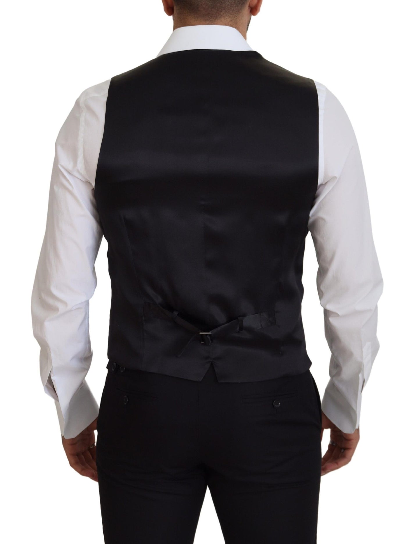 Dolce & Gabbana Black Virgin Wool Waistcoat Formal Dress Vest